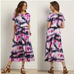 Soft Surroundings Abelia Midi Dress Sz M Abstract Print Cap Sleeves